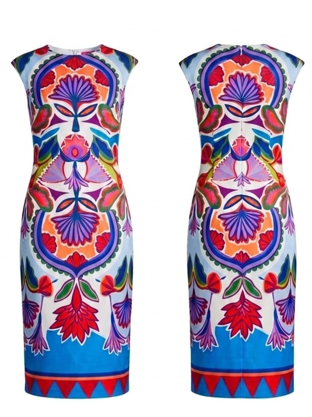 Vince Camuto Blue/Multi Boat-Neck Bodycon Sleeveless Dress NWT